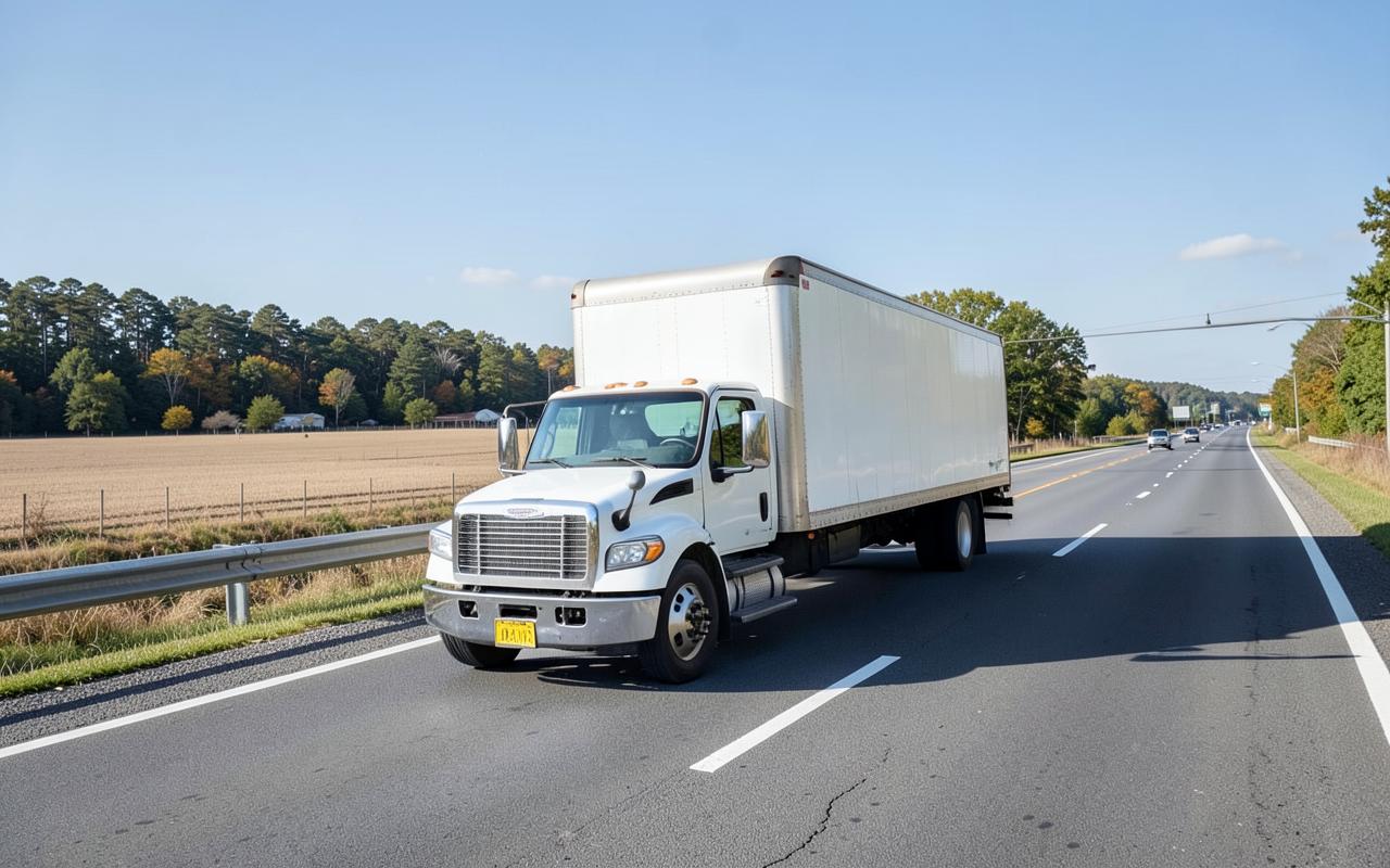 Straight truck travelling east on Highway 401 between Belleville and Kingston, Ontario